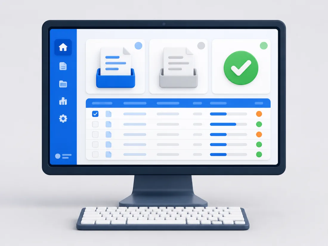 A desktop computer showing an orderly work queue
