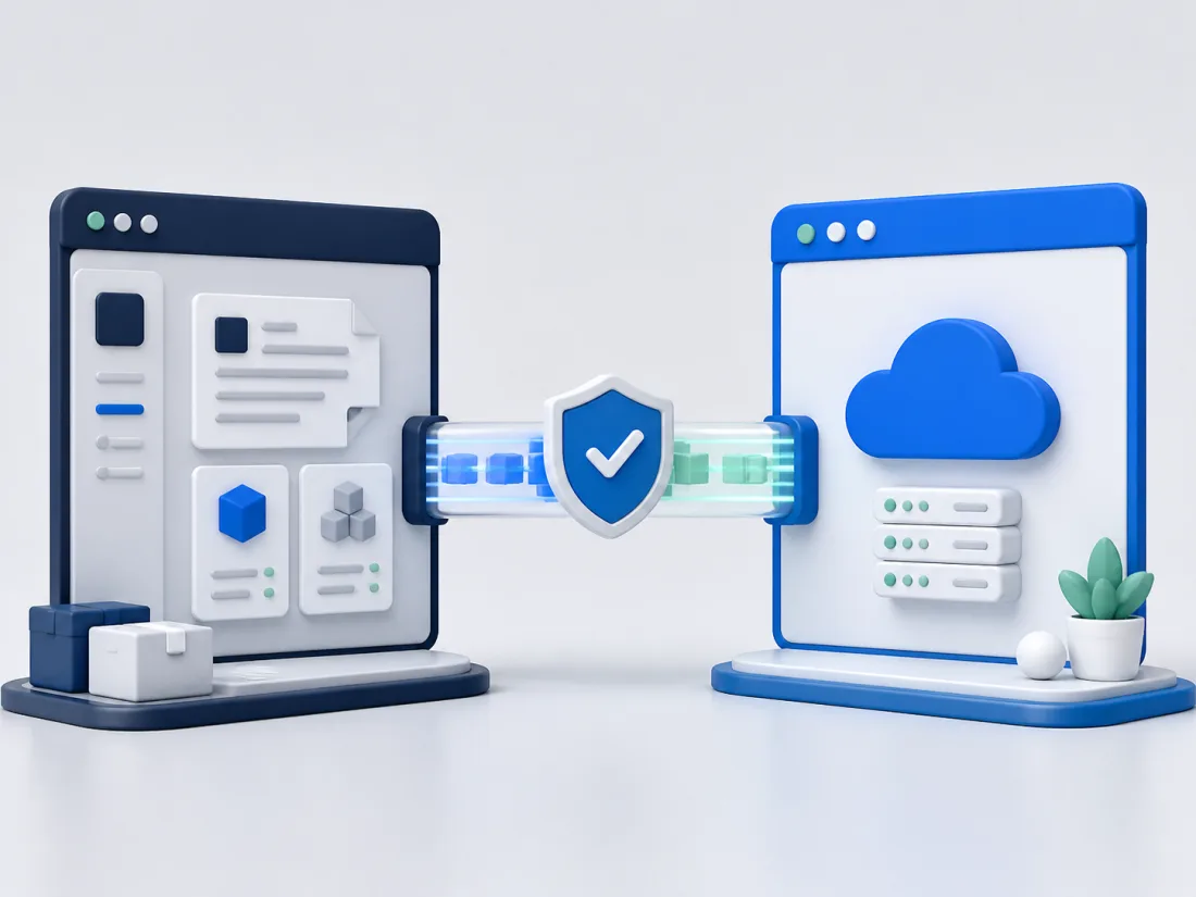 Two business systems connected through a secure bridge