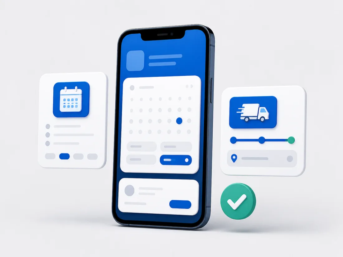 A mobile phone showing booking and delivery screens