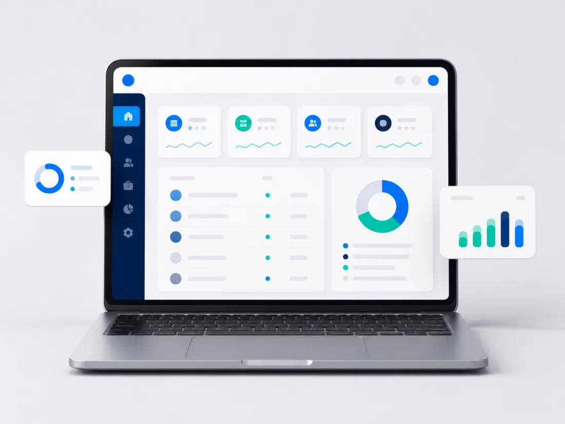 A laptop showing a clear business dashboard