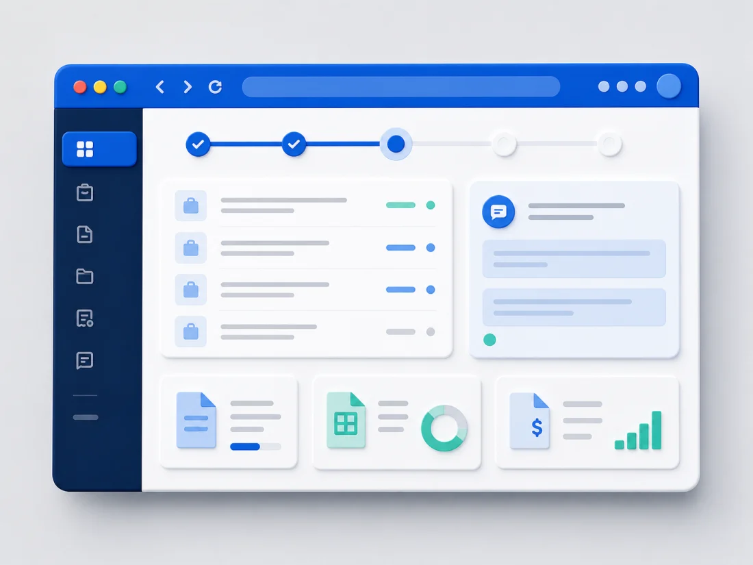 A customer portal showing requests, progress and documents